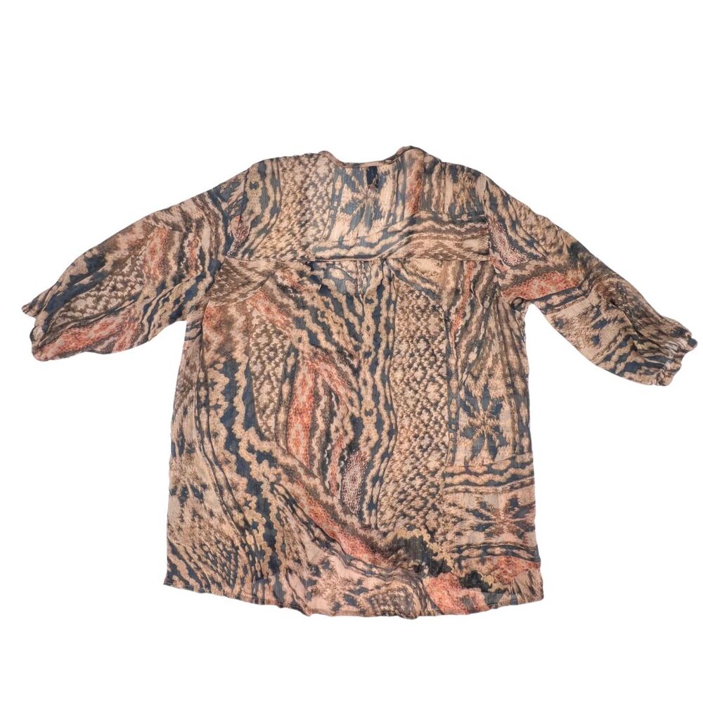Love Squared Blouse 0X Abstract Print Lace Yoke Trim Sheer Boho Flowy Blouse - Picture 6 of 8